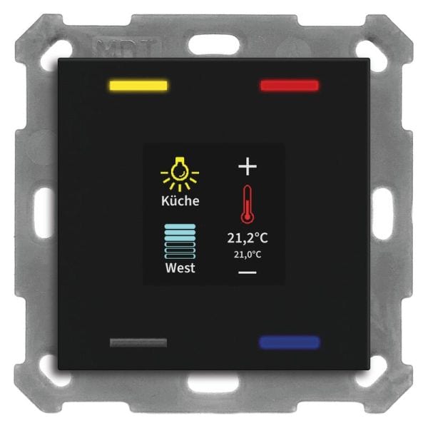 MDT - MDT KNX 55x55mm Taster Smart 4-fach mit Farbdisplay schwarz matt