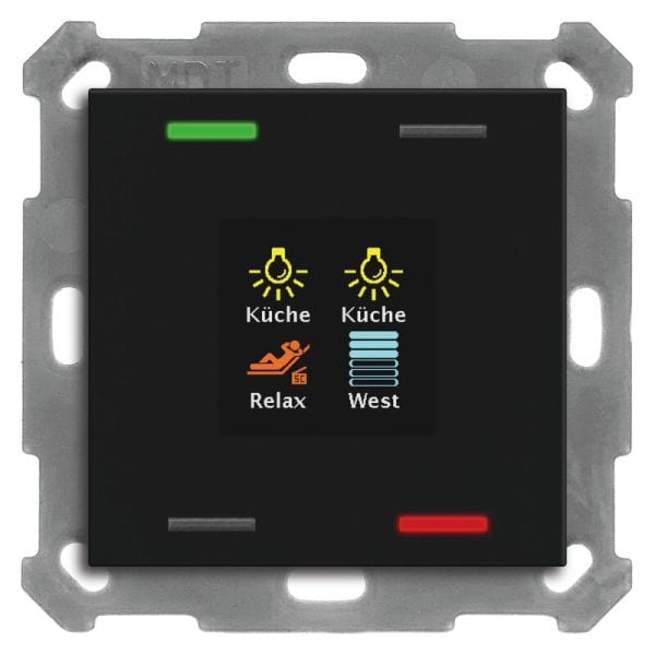 MDT - MDT KNX 55x55mm Taster Smart 4-fach mit Farbdisplay und Temp.sensor schwarz matt