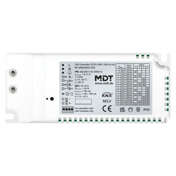 MDT - MDT KNX-RF LED Kontroller CC/CV 2-Kanal 30W/230V, secure