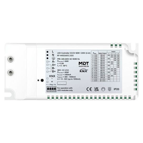MDT - MDT KNX-RF LED Kontroller CC/CV 2-Kanal 60W/230V, secure