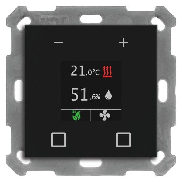 MDT - MDT KNX 55x55mm Temperaturregler mit Display schwarz matt Up
