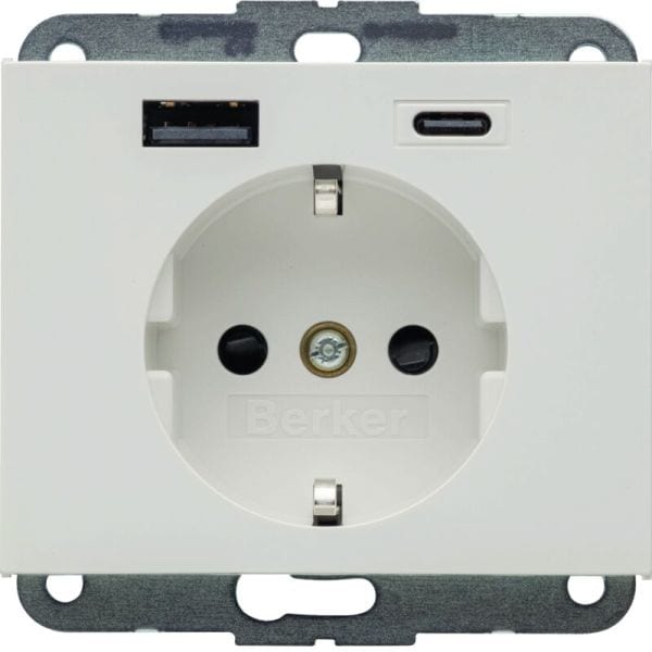 BERKER - BERKER K.1 SSD mit 1x USB A/1x USB CAC 20W PD, polarweiß glänzend