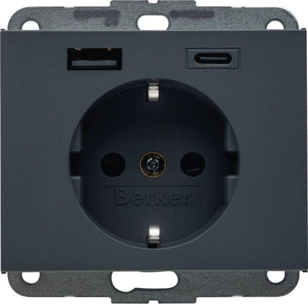 BERKER - BERKER K.1 SSD mit 1x USB A/1x USB CAC 20W PD, anthrazit matt