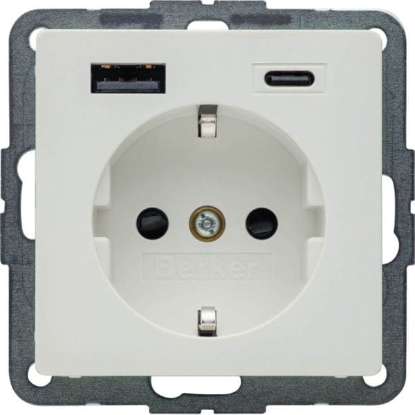 BERKER - BERKER Q.x SSD mit 1x USB A/1x USB CAC 20W PD, polarweiß samt