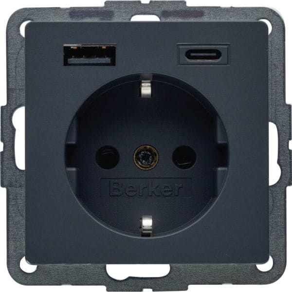 BERKER - BERKER Q.x SSD mit 1x USB A/1x USB CAC 20W PD, anthrazit samt