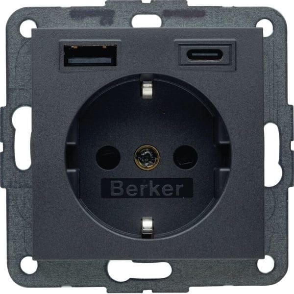 BERKER - BERKER S.1/B.x SSD mit 1x USB A/1x USB CAC 20W PD, anthrazit matt