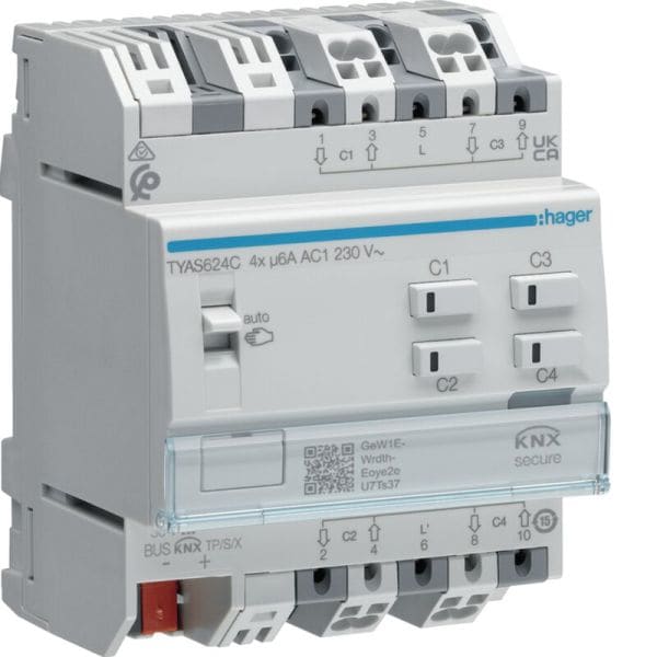 HAGER - HAGER Rollladen-/Jalousieaktor 4-fachKNX Secure, 230V AC