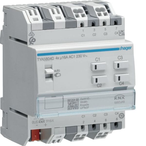 HAGER - HAGER Schalt-/Jalousieaktor 4/2-fachKNX Secure, 16A, C-Last