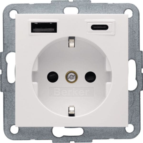 BERKER - BERKER S.1 SSD mit 1x USB A/1x USB CAC 20W PD, weiß glänzend