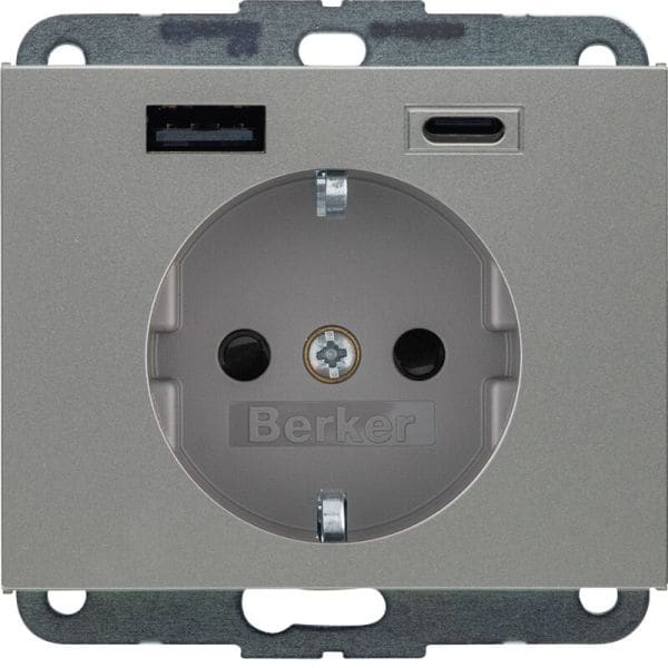 BERKER - BERKER K.5 SSD mit 1x USB A/1x USB CAC 20W PD, Edelstahl