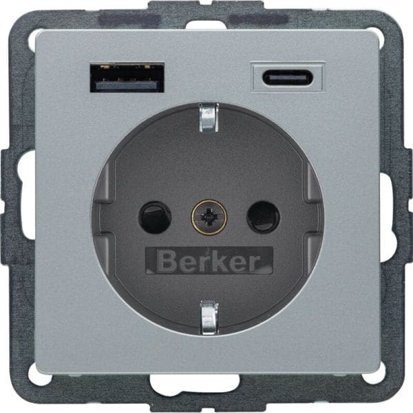 BERKER - BERKER Q.x SSD mit 1x USB A/1x USB CAC 20W PD, alu samt