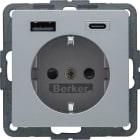 BERKER - BERKER Q.x SSD mit 1x USB A/1x USB CAC 20W PD, alu samt
