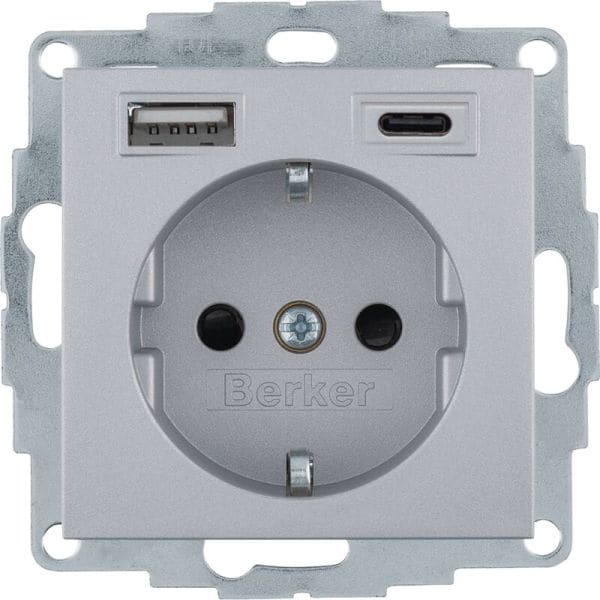 BERKER - BERKER S.1/B.x SSD mit 1x USB A/1x USB CAC 20W PD, alu matt