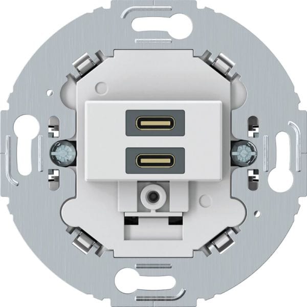 BERKER - BERKER USB-C-Ladesteckdose 230 V, 2-fachPD20W, mit Tragring rund polarweiß matt