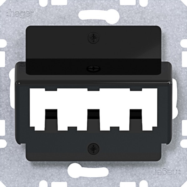 HAGER - A.x/C.x Zentralplatte für 3 MINI-COM Module, nachtschwarz glänzend