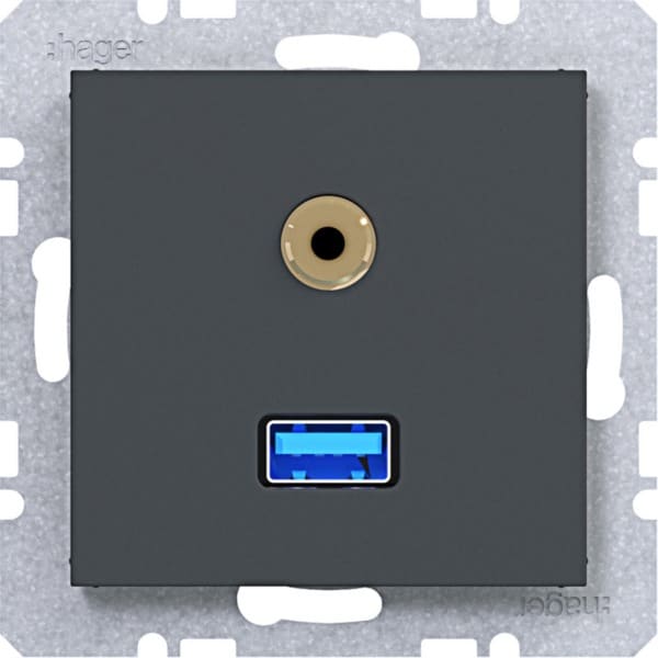 HAGER - A.x/C.x USB/3,5 mm Audio Steckdose, anthrazit matt, lack.