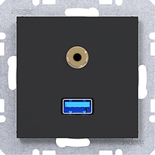 HAGER - A.x/C.x USB/3,5 mm Audio Steckdose, nachtschwarz matt