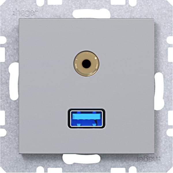 HAGER - A.x/C.x USB/3,5 mm Audio Steckdose, titan matt, lack.