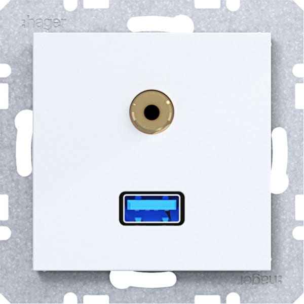 HAGER - A.x/C.x USB/3,5 mm Audio Steckdose, lichtweiß glänzend