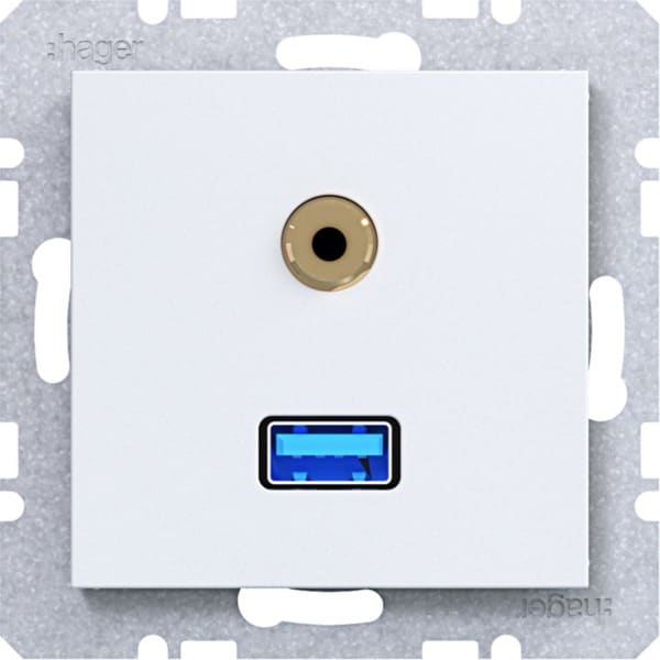 HAGER - A.x/C.x USB/3,5 mm Audio Steckdose, lichtweiß matt