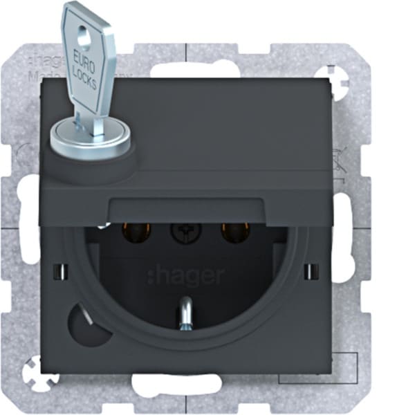 HAGER - A.x/C.x SSD mit Klappdeckel arretierend, Schloss, anthraz. m., lack.