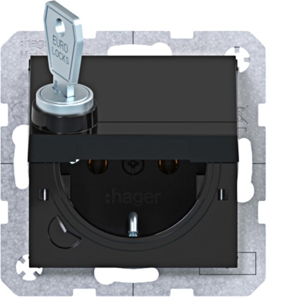 HAGER - A.x/C.x SSD mit Klappdeckel arretierend, Schloss, nachtschwarz gl.
