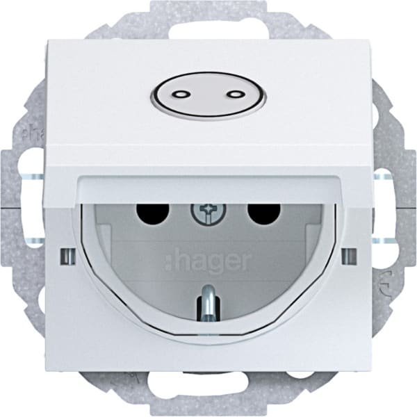HAGER - A.x/C.x SSD 45° m. Klappd. arret. erh. Ber.schutz, abt. Symb., l.weiß. m.
