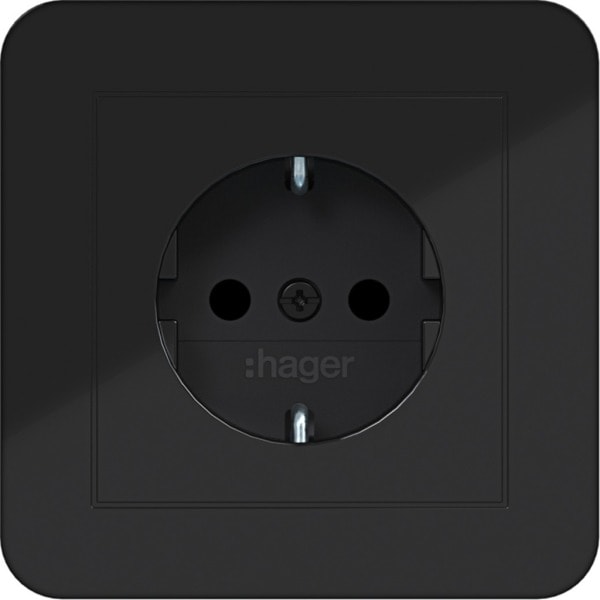 HAGER - C.1 SSD mit voller Abdeckplatte erh. Ber.schutz, nachtschwarz glänzend