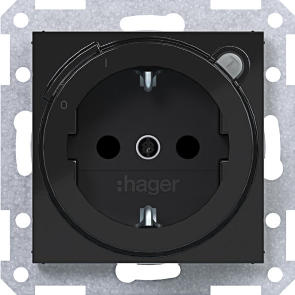 HAGER - A.x/C.x SSD mit FI-Schutzschalter erh. Ber.schutz, nachtschwarz glänzend