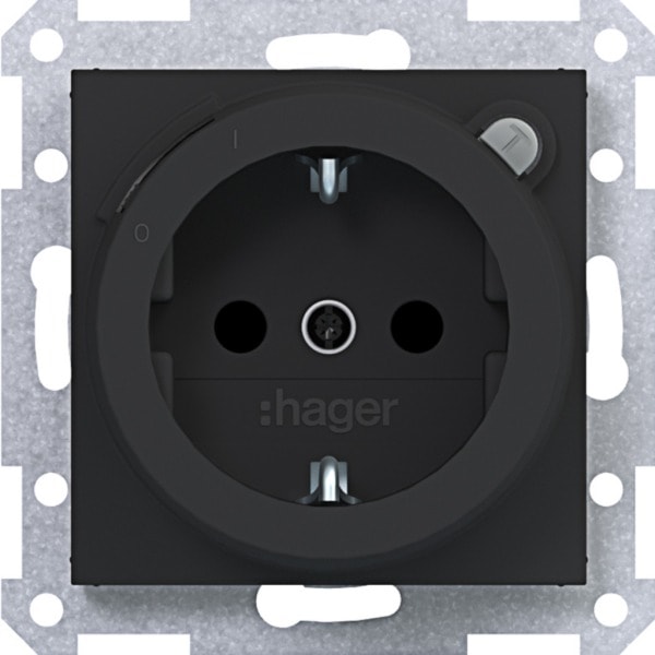HAGER - A.x/C.x SSD mit FI-Schutzschalter erh. Ber.schutz, nachtschwarz matt