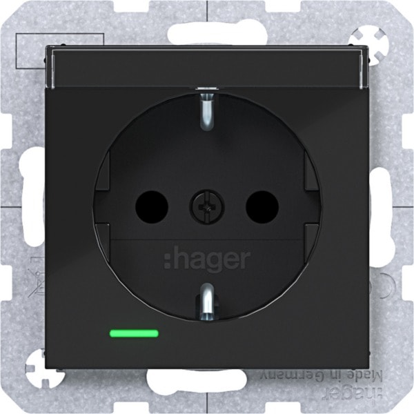 HAGER - A.x/C.x SSD m. Kont.-LED, Beschr. erh. Ber.schutz., Liftk., n.schwarz. gl.