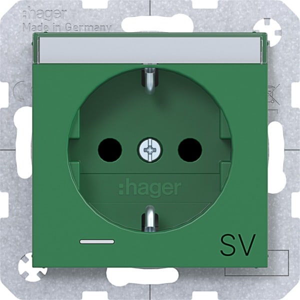 HAGER - A.x/C.x SSD m. Kont.-LED, Beschr. SV, erh. Ber.schutz, Liftkl., grün gl.