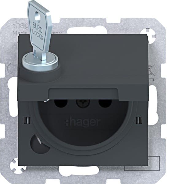 HAGER - A.x/C.x SD Klapp arret Schuko-sti erh. Ber.schutz, Schloss anthr. m. lack.