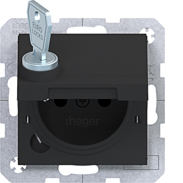 HAGER - A.x/C.x SD Klapp arret Schuko-sti erh. Ber.schutz, Schloss, nachtscharz m.