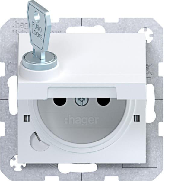 HAGER - A.x/C.x SD Klapp arret Schuko-sti erh. Ber.schutz, Schloss, lichtweiß matt