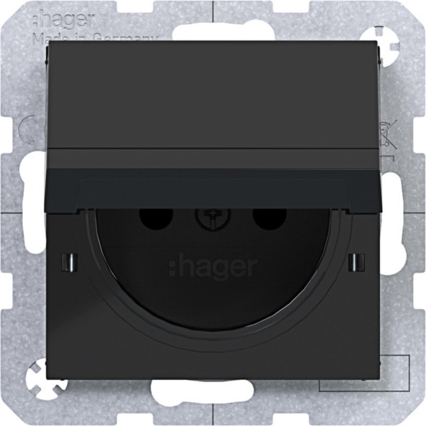HAGER - A.x/C.x SD Klapp arret Schuko-sti erh. Ber.schutz, Liftkl., n.schwarz gl.