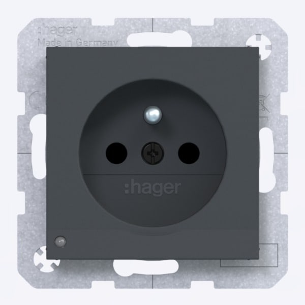 HAGER - A.x/C.x SD m. Schuko-sti. Or. LED erh. Ber.schutz, Liftkl. anthr. m. lack.