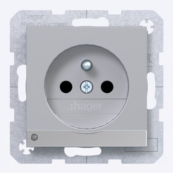 HAGER - A.x/C.x SD m. Schuko-sti. Or. LED erh. Ber.schutz, Liftkl., titan m. lack.