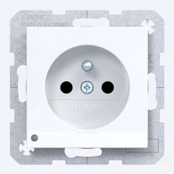 HAGER - A.x/C.x SD m. Schuko-sti. Or. LED erh. Ber.schutz, Liftkl., lichtweiß gl.