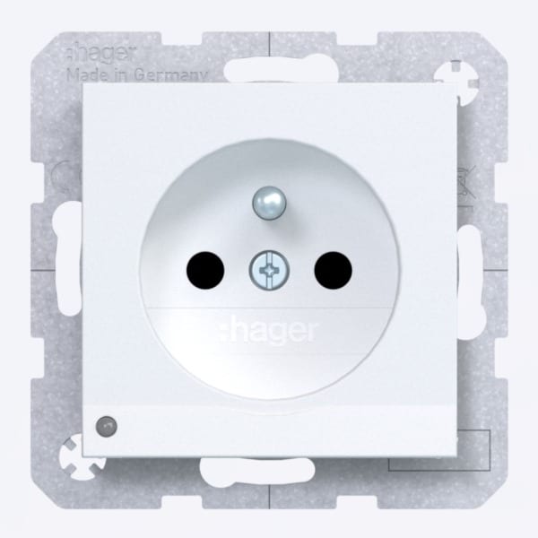 HAGER - A.x/C.x SD m. Schuko-sti. Or. LED erh. Ber.schutz, Liftkl., lichtweiß matt