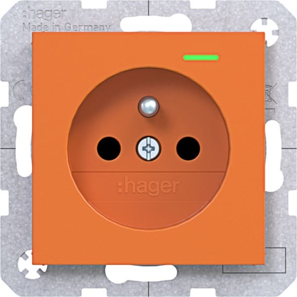 HAGER - A.x/C.x SD, Schuko-sti. Kont. LED erh. Ber.schutz, Liftkl., orange gl.