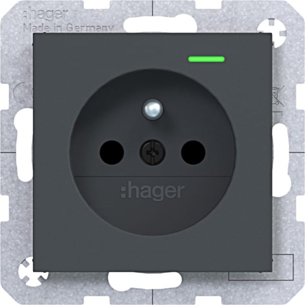 HAGER - A.x/C.x SD, Schuko-sti. Kont. LED erh. Ber.schutz, Liftkl. anthr. m. lack.