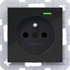 HAGER - A.x/C.x SD, Schuko-sti. Kont. LED erh. Ber.schutz, Liftkl., n.schwarz gl.