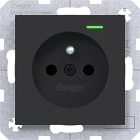 HAGER - A.x/C.x SD, Schuko-sti. Kont. LED erh. Ber.schutz, Liftkl., n.schwarz m.