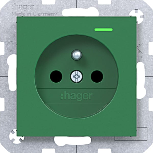 HAGER - A.x/C.x SD, Schuko-sti. Kont. LED erh. Ber.schutz, Liftkl., grün glänzend