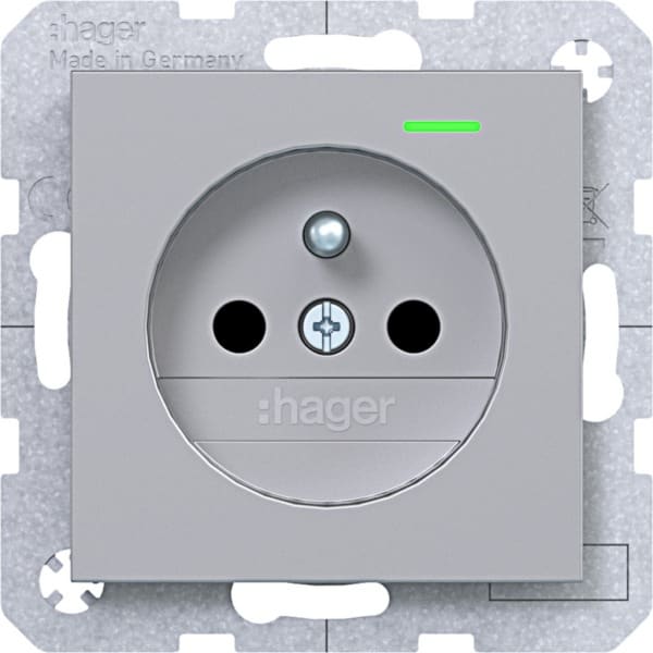 HAGER - A.x/C.x SD, Schuko-sti. Kont. LED erh. Ber.schutz, Liftkl., titan m. lack.