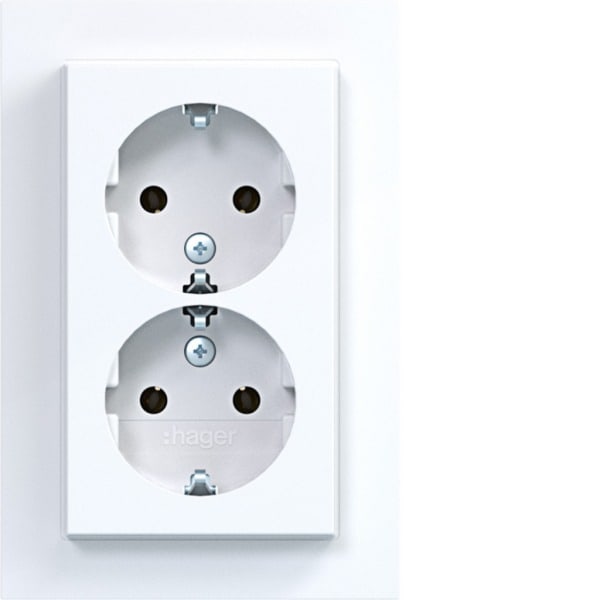 HAGER - A.1 Doppelsteckdose mit Abdeckung hoch, lichtweiß glänzend