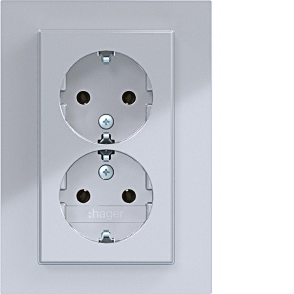 HAGER - A.8 Doppelsteckdose mit Abdeckung hoch, titan matt, lack.