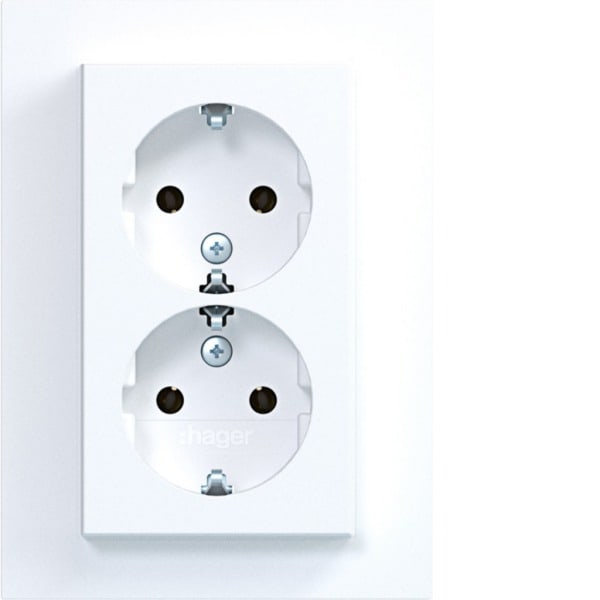 HAGER - A.8 Doppelsteckdose mit Abdeckung hoch, lichtweiß matt