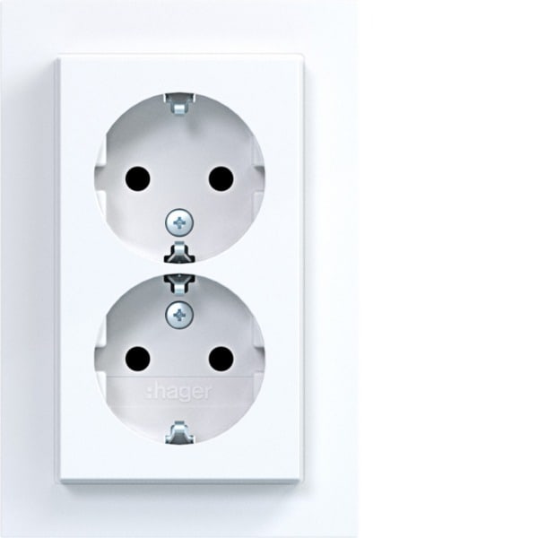 HAGER - A.1 Doppelsteckdose mit Abdeckung hoch, erh. Ber.schutz, lichtweiß gl.